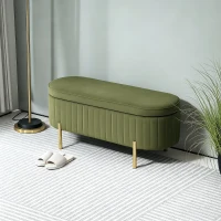 HOMCOM Banc de rangement, bout de lit en velours avec couvercle, pieds en métal, capacité 72 L, 108x44x43,5cm, vert foncé(m-2)