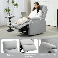HOMCOM Fotoliu Reclinabil Manual la 60° Extra Căptușit în Material Textil cu Suport pentru Picioare, Gri(m-8)