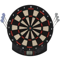 HOMCOM Elektronische Dartscheibe automatische Wertung Dartboard Dart-set mit 6 Darts 30 Dartköpfe 26 Spiele und 185 Trefferoptionen für 8 Spieler Soundeffekte Schwarz 44 x 39,5 x 2,2 cm(m-12)
