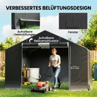 Outsunny Tragbarer Gartenschuppen, Fahrradzelt, Rolltür mit Reißverschluss, Metallrahmen, vielseitige Aufbewahrung, Dunkelgrau(m-6)