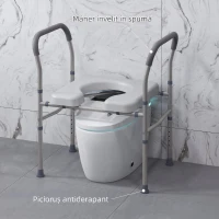 HOMCOM Scaun comod WC pentru vârstnici și persoane cu dizabilități 4 în 1 reglabil pe înălțime, cu brațe capitonate, gri(m-6)