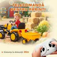 AIYAPLAY Excavator Electric pentru Copii 12V cu Cupă, Remorcă și Telecomandă, Vârsta 3-8 Ani, Galben(m-6)