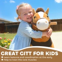 AIYAPLAY Cheval à Monter pour Enfant, Cheval à Roulettes en Peluche, Poignée, 75 cm de Haut, pour 3 à 5 Ans, Marron(m-7)