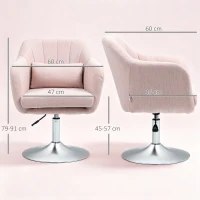 HOMCOM Fauteuil de salon coussins lombaires hauteur réglable pivotant 360° piètement en métal rose(m-3)