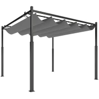 Outsunny Pérgola de Jardín 3x3 m con Techo Retráctil y Accesorio Magnético Protección UV30+ Columnas Metálicas y Ganchos Gris(m-1)