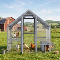 PawHut Hühnerstall mit wetterfestem Tuch 2 Nistkasten 2 Sitzstange für 8-10 Hühner Holz 211 x 186,5 x 185,5 cm Dunkelgrau(m-8)