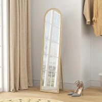 HOMCOM Oglindă de Podea și Perete Full Body cu Suport, Efect de Piatră și Formă Arcuită, 40x160 cm, Bej(m-9)