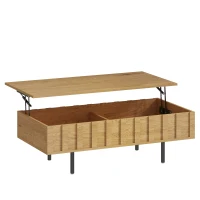 HOMCOM Mesa de Centro Elevable Mesa de Café para Salón con 2 Compartimentos Ocultos Patas de Metal 110x55x36,5 cm Roble(m-1)