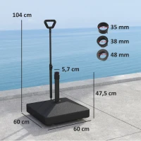 Outsunny Gartenschirmständer, Sonnenschirmbasis mit verstellbaren Rädern, mit Wasser und Sand befüllbar, Kunststoff, Schwarz(m-3)