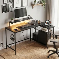 HOMCOM Reversible 'L' LED Light Gaming/Work Desk - Black(m-9)
