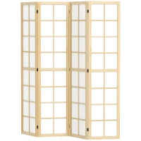 HOMCOM Biombo de 4 Paneles Plegable con Marco de Madera 160x170 cm para Dormitorio Oficina Salón Natural(m-11)