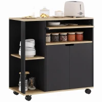 HOMCOM Rollender Küchenwagen mit Stauraum, Schrank, verstellbare Regale, für Küche, Wohnzimmer, Esszimmer, Schwarz(m-12)