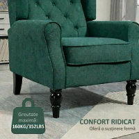 HOMCOM Fotoliu de Salon în Stil Francez cu Șezut Confortabil și Perne, din Poliester, 74x86x102 cm, Verde Închis(m-6)