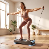 SPORTNOW Steppbrett höhenverstellbar Fitness Aerobic Stepper mit 2 Stufen (11/16 cm) 2 Widerstandsbändern, Anti-Rutsch-Matte Blau(m-9)