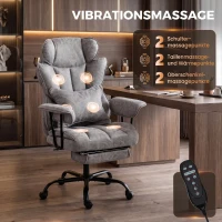 HOMCOM Bureaustoel met 6-punts massage en warmte, bureaustoel met voetensteun, lendensteun en brede zitting, grijs(m-4)