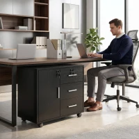 HOMCOM Caisson bureau meuble de rangement verrouillable avec 3 tiroirs et étagère réglable, roulettes, 40 x 60 x 56 cm, noir(m-10)