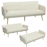 HOMCOM Canapea extensibilă 3 locuri cu spătar rabatabil și tapițerie cu efect de catifea, 185x84x83 cm, bej(m-11)