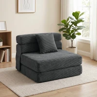 HOMCOM 2-in-1 Boneless Cloud Bodenstuhl, klappbares Schlafsessel mit Cord-Optik & Lendenkissen, Dunkelgrau(m-2)