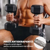 HOMCOM Set Gantere Sală 2 x 8 kg cu Mâner Antiderapant pentru Fitness Acasă, Negru(m-5)