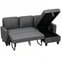 HOMCOM Hoekbank met slaapfunctie en opbergruimte, L-vormige slaapbank met chaise longue en verstelbare rugleuning voor de woonkamer(m-13)