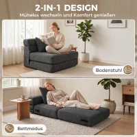HOMCOM 2-in-1 Boneless Cloud Bodenstuhl, klappbares Schlafsessel mit Cord-Optik & Lendenkissen, Dunkelgrau(m-4)