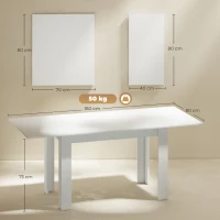HOMCOM Masă Extensibilă de Luat Masa pentru 6-8 Persoane, 140-180 x 80 cm, Alb(m-3)