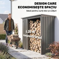 Outsunny Magazie pentru Lemne cu Acoperiș Înclinat, 235x67x149 cm, Gri Închis(m-6)