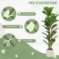 HOMCOM Lot de 2 plantes artificielles 120 cm Figuier lyre arbre artificiel avec pot en plastique et tronc en bois massif, vert(m-5)