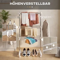 HOMCOM Mobiel kledingrek wasrek kledingrek 3 niveaus inklapbaar wielen(m-4)
