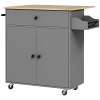 HOMCOM Küchenwagen mit Schublade, Schrankfach, Handtuchstange, 106 x 42 x 87 cm, Grau/Eiche(m-1)