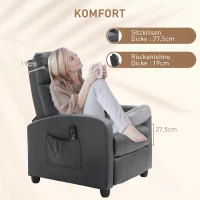 HOMCOM Relaxsessel Fernsehsessel mit Vibrationsmassage, Liegefunktion, 2 Massagepunkte, Fernbedienung, 68 x 88 x 98 cm Grau(m-6)