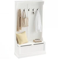 HOMCOM Cuier de Podea cu Bancă pentru Pantofi și 5 Cârlige, MDF, 96L x 34I x 179,7Î cm, Crem(m-11)