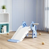 AIYAPLAY Scivolo per Bambini con Scaletta, Canestro da Basket e Pallone, Design Giraffa, per Bambini 1-3 Anni, Blu(m-9)