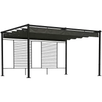 Outsunny Pérgola de Jardín 4x3 m con Techo Retráctil 2 Paneles de Privacidad UPF50+ Cenador de Jardín para Patio Exterior Gris(m-1)