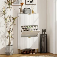 HOMCOM Scarpiera Slim per 18 Paia di Scarpe con 3 Cassetti a Ribalta e Ripiani Regolabili, 60x24x122.5 cm, Bianco(m-2)