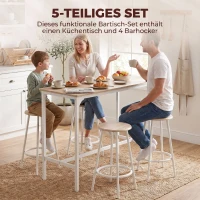HOMCOM 5-teiliges Bartisch-Set für 4 Personen, Industrieller Stehtisch mit Hockern für Küche & Esszimmer, Eiche(m-4)
