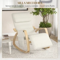 HOMCOM Silla Mecedora con Reposapiés Ajustable en 5 Posiciones Bolsillo Lateral Reposabrazos de Madera Reposacabezas Crema(m-4)