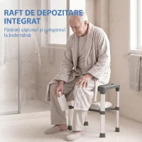 HOMCOM Scaun de Duș din Aluminiu cu Raft Integrat, Înălțime Reglabilă pe 5 Niveluri, Suport 150kg, Gri(m-5)