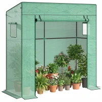Outsunny Tomatengewächshaus Foliengewächshaus mit Rolltor Mesh-Fenster Schrägdach 196 x 77 x 197 cm Grün(m-12)