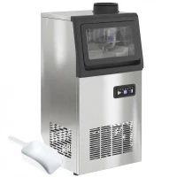 HOMCOM Gewerbliche Eismaschine, 45 kg/24 Std., Edelstahl, Unterbau oder freistehend, Silber(m-1)