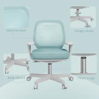 Vinsetto Scaun de Birou Ergonomic, Reglabil pe Înălțime cu Spătar Respirabil, 55x48x82.5-94.5 cm, Verde Deschis(m-7)