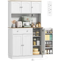 HOMCOM 173 cm Pantry Storage Cabinet with Charging Station, Tall Kitchen Cupboard with Adjustable Shelves and Racks, White(m-14)