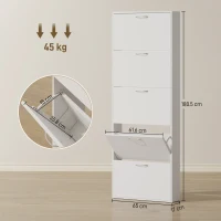 HOMCOM Dulap pentru Pantofi cu 5 Uși Anti-Răsturnare, din PAL, 65x17x180.5 cm, Alb(m-3)