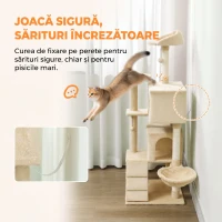 PawHut Ansamblu pentru Pisici, 140 Cm, cu 2 Căsuțe, Hamac, Culcuș și Stâlpi din Sisal, Bej(m-6)