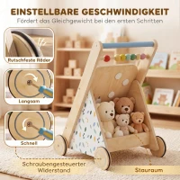 AIYAPLAY Baby Lauflernwagen Holz Lauflernhilfe mit Rädern regulierbarer Geschwindigkeit Bauklötze für Kleinekinder ab 18 Monaten(m-4)