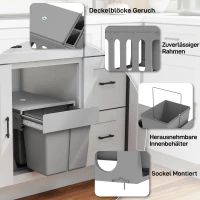 HOMCOM 31L Ausziehbarer Abfallbehälter 15L + 8L x 2 mit herausnehmbaren Eimern(m-8)