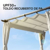 Outsunny Pérgola con Techo Retráctil 4x3 m Cenador con Paredes Laterales Anti-UV Resistente al Agua para Jardín Patio Crema(m-6)