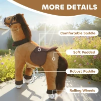 AIYAPLAY Cheval à Monter pour Enfant, Cheval à Roulettes en Peluche, Poignée, 75 cm de Haut, pour 3 à 5 Ans, Marron(m-6)