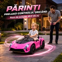 AIYAPLAY Mașină Electrică pentru Copii 3-6 Ani 12V Lamborghini Autentica, 2 Motoare, Uși Tip Foarfecă, Suspensii, Roz(m-5)