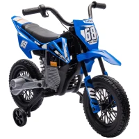 AIYAPLAY Moto Eléctrica para Niños 12V con 2 Motores Suspensión Trasera Ruedas de Apoyo Desmontables Música Niños 3-6 Años Azul(m-1)